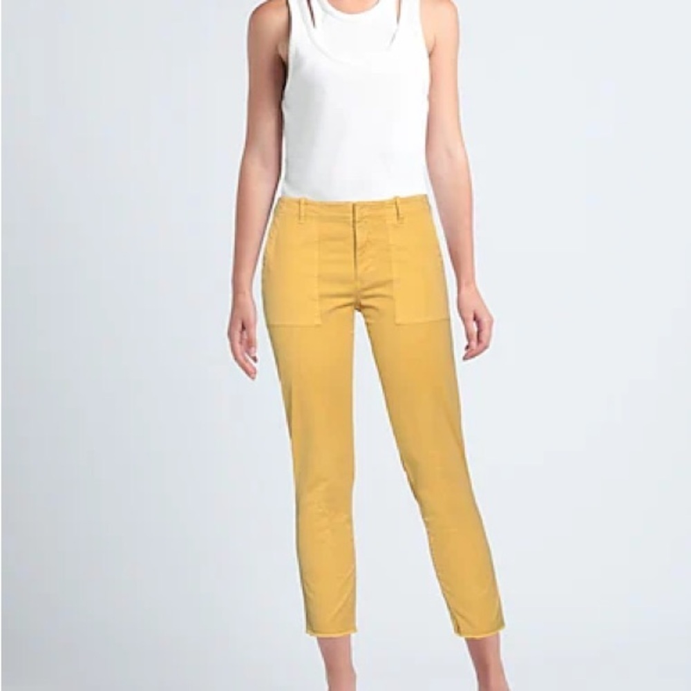 Nili Lotan Yellow Skinny Pants size 4 raw hem cotton blend Jenna pockets
